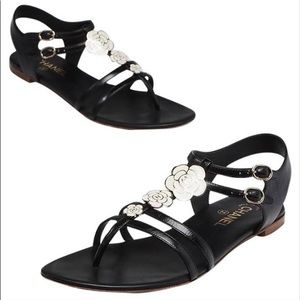 Chanel thongs crumpled calfskin enamel camellia